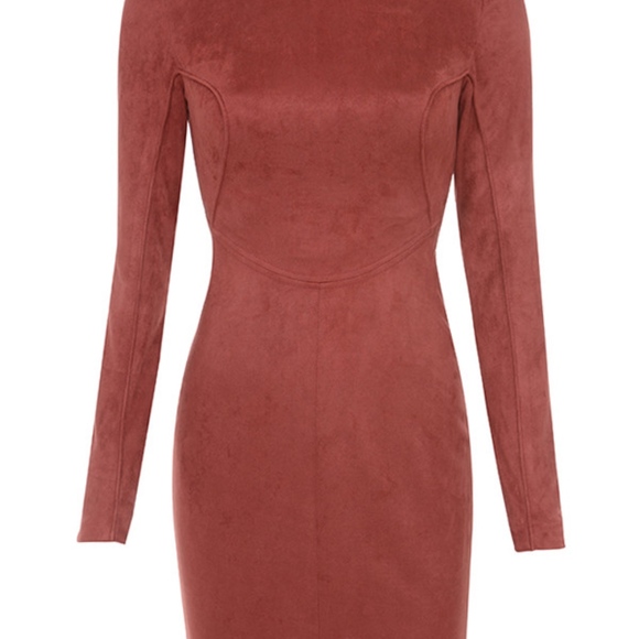 SHAMALA Rust Stretch Suedette Long Sleeved Dress - Picture 5 of 8